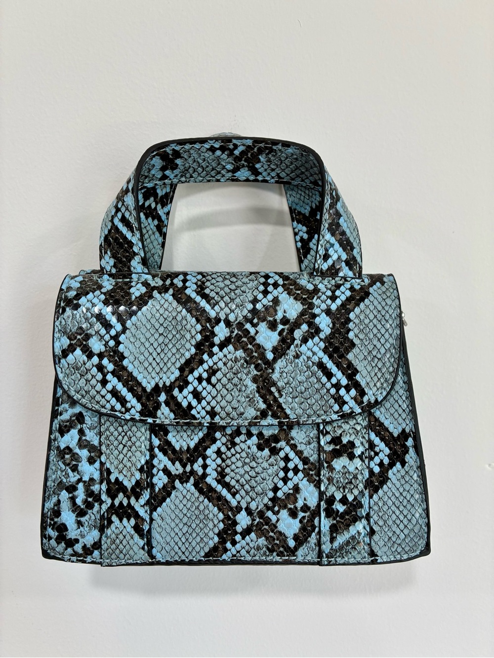 Zara Blue & Black Snake-Print Top-Handle Satchel